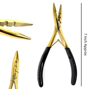 Hair <b>Extension</b> Plier Flat Mouth 7 Inch Stainless Steel Black Gold 2 Hole Micro <b>Beads</b> Closer Tool Durable GEMSTONE ENTERPRISES - Product Image 1