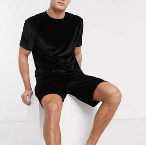 Nouveau design 2026 été porte plage vêtements de sport en plein air Fitness Gym entraînement homme velours velours survêtement 2 pièces ensemble court respirant - Product Image 5