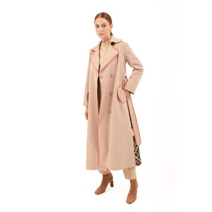 Manteau long beige vintage à double boutonnage avec doublure imperméable en peau de mouton et en cachemire - Product Image 1