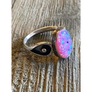Navajo Opal & Sterling <b>Silver</b> <b>Ring</b> Size 5.75 Rhodium & Gold Plated Set with Gemstone for <b>Men</b> Everyday Wear - Product Image 3