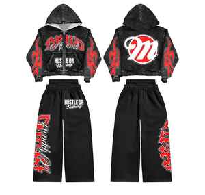 Wholesale Custom Acid Wash <b>Screen</b> Printed Winter Street Wear Tracksuit Mens 2-Piece Sets 100% Cotton Heavyweight Breathable - Product Image 1