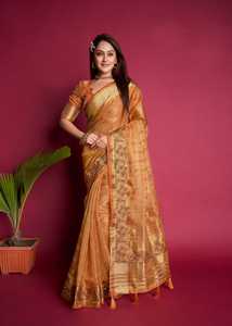 Premium Tissue <b>Organza</b> <b>Silk</b> Saree With Fine Embroidered Work on Border and Pallu with Zari Weaving With Fancy Latkans Wholesale - Product Image 4