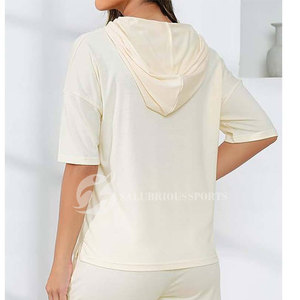 Ensemble short et sweat à capuche en dentelle unie, doux pour le port, confort quotidien, couleur personnalisée, tendance, décontracté pour femmes, deux pièces, 100% coton molletonné - Product Image 6