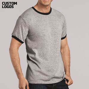 T-shirt en jersey de coton/polyester mélangé super doux pour homme, bordure contrastée, tissu 180g, coupe classique - Product Image 1