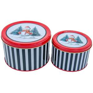 Recipiente redondo de metal de 2.5L, línea de 175x110mm, diseño de muñeco de nieve negro para manualidades - Product Image 1