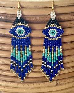 ต่างหูลูกปัดแก้วสีเขียวขุ่นทันสมัยพร้อมพู่ห้อยระย้า งานฝีมือจาก MS ของขวัญจากในประเทศ - Product Image 3