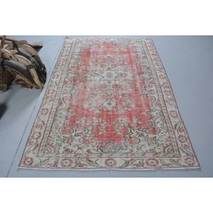 Alfombra turca Vintage 5,1x7,9 pies rojo blanco Patchwork diseño lana Material látex 10mm área grande rectángulo pasillo para decoración de habitación - Product Image 1