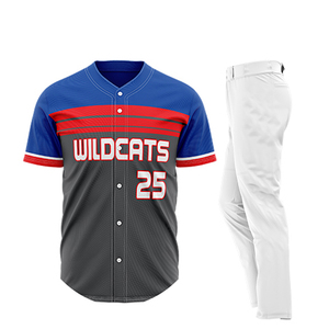 Conjunto de Uniforme de Béisbol Wildcats con Estampado Sublimado en Negro, Rojo y Azul, Estilo Universitario para Hombre, Manga Corta, Malla Transpirable - Product Image 1