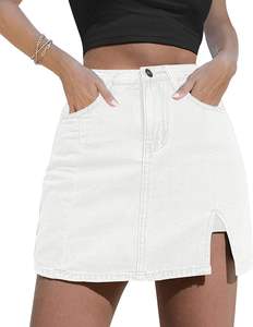 Femmes lavage léger Denim taille haute jupe été décontracté avant jupe dos jean Jorts droite Type dame jupe courte - Product Image 1