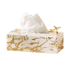 Centre de table design moderne, boîte à mouchoirs, porte-serviettes, boîte à mouchoirs en métal de qualité exclusive en forme de rectangle avec accent floral - Product Image 4