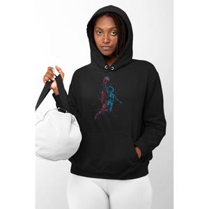 Felpa nera con cappuccio-cotone, tasca dettagliata, giocatore di basket astronauta - Product Image 2