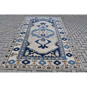 Classique bleu blanc grande surface 6x9ft tapis en laine turque Rectangle Patchwork motif abstrait salon tapis Latex chambre tapis - Product Image 1