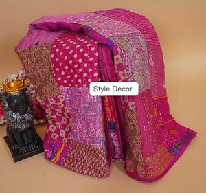 Handmade Bohemian Patchwork Kantha Quilt Vintage Indian Cotton Sari <b>Bedspread</b>, <b>King</b>/Twin <b>Size</b> Throw, Hippie Bedding, Home Decor - Product Image 5