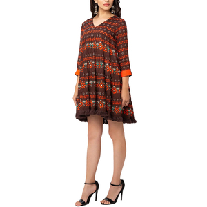 เดรสคลุมเข่าของผู้หญิงเดรสคลุมเข่าเอวสูงใส่สบายพิมพ์ลายดอกไม้แฟชั่นกำหนดเองได้ - Product Image 4