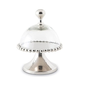 Silver Metal <b>Cake</b> Stand With <b>Glass</b> <b>Dome</b> Adding Character To Kitchen Decor And Dessert Table Settings - Product Image 1