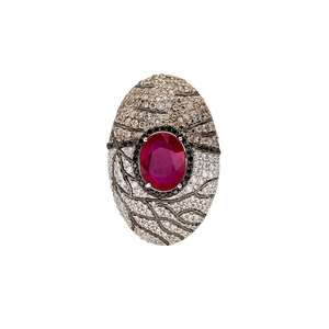 Wholesale Luxury Ruby Gemstone Cocktail <b>Ring</b> for Women Vintage Silver <b>Statement</b> <b>Ring</b> Micro Pave Cubic Zirconia Fashion Jewelry - Product Image 1