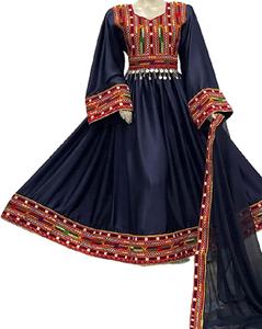 ชุดเดรส/เสื้อผ้าทำมือแบบอัฟกันโคจิ ปักลายเต็มตัว งานฝีมือแบบดั้งเดิมของชาวอัฟกานิสถาน วัฒนธรรมชาวปัชตุน สีดำ สำหรับงานแต่งงาน ขนาดกลาง - Product Image 2