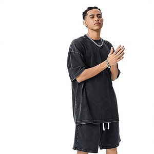 Men Oversized T Shirt Shorts <b>Set</b> Summer Casual Streetwear Cotton Breathable Matching Outfit Loose Fit Lounge Wear - Product Image 1