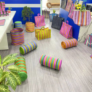 Eco-Friendly Reusable Nylon <b>Storage</b> Bag RPET Zipper Striped Handloom Woven <b>Recycled</b> Plastic Beach Bag Fashion Style Made India - Product Image 1