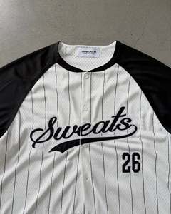 Camiseta de Béisbol a Rayas Blancas y Negras, Manga Corta, Cuello Redondo, Cierre de Botones, Ropa Deportiva Unisex, Uniforme de Equipo, Transpirable - Product Image 2