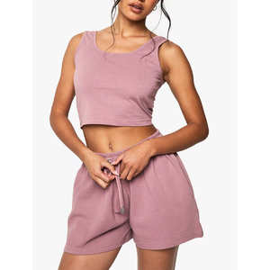 Nouvel ensemble décontracté avec short pour femme 2 pièces ensembles pour femmes tenues été marque privée 100% coton ensembles shorts - Product Image 1