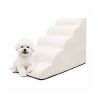 [AllmioPet] Moderne Ovale Komfort-Stoff-Hundetreppe 5 Stufen Elfenbein AMP-5-IV Rutschfeste Abnehmbare Memory-Schaum-Unterstützung für Innenbereich