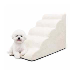 [AllmioPet] Soft Cushion Pet Steps 5 Step Ivory AMP 5 IV Cloud Fabric Dog Cat Staircase <b>for</b> <b>Home</b> Sofa Bed Climbing - Product Image 3