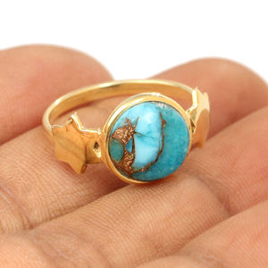 แหวนเทอร์ควอยซ์ทองแดงสีฟ้าธรรมชาติขนาด10มม. มีสไตล์ที่เป็นเอกลักษณ์925สเตอร์ลิงเครื่องประดับชั้นดีสำหรับผู้หญิงครบรอบ - Product Image 3