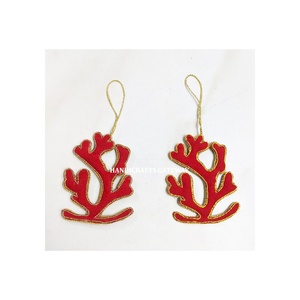 Adornos colgantes con forma de rama roja bordada de Zari dorada de precio más bajo hermoso de calidad superior para decoración de fiesta de Navidad - Product Image 1