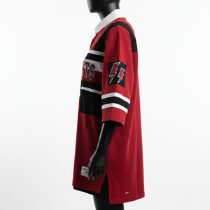 Maillot de rugby pour femme en coton et polyester, jersey épais, rouge, noir, blanc, avec empiècements, logo personnalisé imprimé à l'écran, maillot de rugby pour femme en coton - Product Image 3