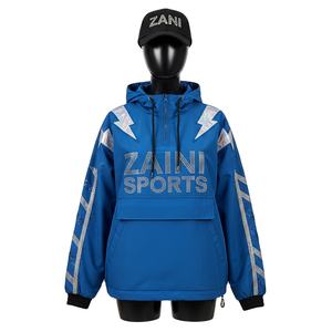 Chaqueta Cortavientos Premium para Mujer de 160GSM Azul con Paneles Iridiscentes y Diseño de Logotipo Personalizado con Pedrería - Product Image 1