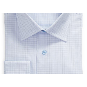 Camicia David Donahue 100% Cotone, Fantasia a Quadri Sottili, Blu, Vestibilità Regolare, Taglia 16.5-32, Collo alla Coreana, Antipiega, Popeline Tessuto - Product Image 3