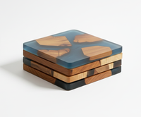 Ensemble de sous-verres décoratifs en bois et résine, durables, style américain, design artistique en résine époxy, impression UV, finition polie, personnalisables de qualité supérieure