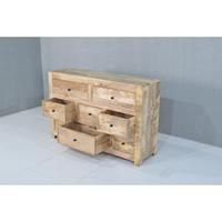 Commode traditionnelle en bois de manguier massif à neuf tiroirs avec boutons noirs Commode de rangement décorative pour salon à la maison