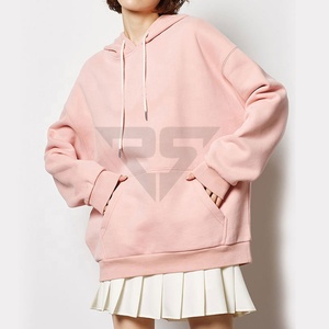 Color rosa claro Mujeres Oversize Drop Shoulder Hoodies Midi Long Loose Winter Warm Sudaderas - Product Image 1