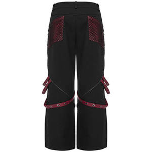 Pantalon à jambes larges en maille gothique punk pour hommes - Noir et rouge - Product Image 2