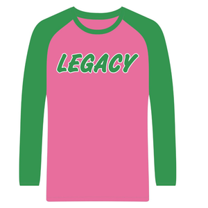 T-shirt à manches longues rose Legacy Raglan, sororité grecque, t-shirt rose et vert pour femmes, vêtements de sororité universitaire - Product Image 5