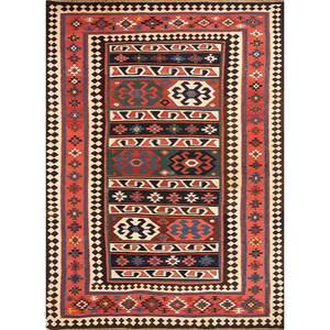 Tappeti in Lana Annodati a Mano Aalam, <span class=keywords><strong>Rosso</strong></span> Arancione Geometrico Astratto <span class=keywords><strong>Kilim</strong></span> per Ingresso e Corridoio, Rettangolare 9x12 per Adolescenti - Paem-897 - Product Image 1