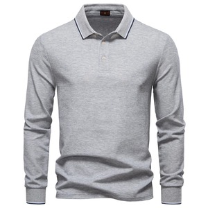 Polo de Manga Larga Azul Marino para Hombre, Tejido de Punto, Color Sólido, Casual, con Botones, Corte Regular, Antiarrugas, de Algodón - Product Image 6