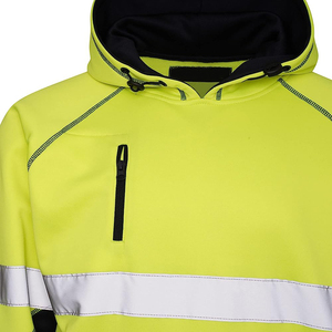 Custom Reflective Waterproof Breathable <b>Hi</b> Visibility Hoodie Yellow <b>Black</b> Workwear Safety Men's Fleece Construction Pullover - Product Image 3