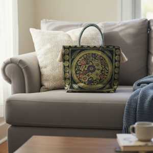 Bolso Tote Banarasi Floral de Medianoche, Acolchado, Hecho a Mano, de Gran Capacidad, de Moda, de Cuero y Nailon, Duradero, de Verano - Product Image 6
