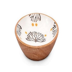 Ensalada redonda de madera de acacia y frutero esmalte impreso para boda y fiesta precio bajo soporte de vela de Navidad - Product Image 1