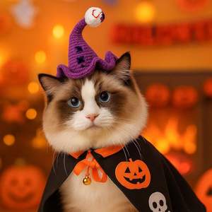 Chapeaux pour animaux de compagnie en gros, accessoires pour chats d'Halloween, chapeau de sorcier au crochet fait main - Product Image 1