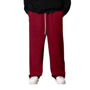 กางเกงผู้ชายสีแดงกางเกงวิ่งขาใหญ่ล้างได้กางเกงแฟชั่นลำลองเอวยางยืดมีเชือกรูด - Product Image 1