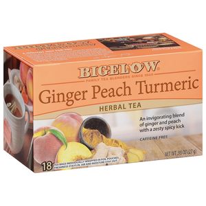 Thé aux herbes Bigelow Tea au gingembre, pêche et curcuma, thé sans caféine au gingembre et à la pêche, boîte de 18 sachets (lot de 6), 108 sachets de thé - Product Image 1
