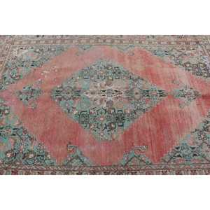 พรมวินเทจขนาดใหญ่ 5x9.2 ฟุต พรมตุรกี พรมลายตารางแดงน้ำเงินทำจากขนสัตว์ - Product Image 5