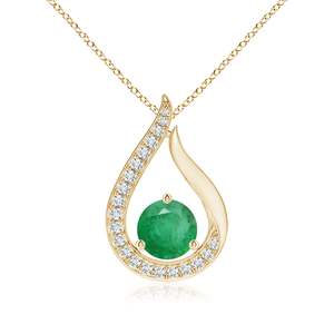 14K <b>Solid</b> <b>Gold</b> IGI Certified Natural 6MM Round Cut 0.75Ctw Floating Green Emerald Tulip Handmade <b>Pendant</b> with 0.16Ctw Diamonds - Product Image 1