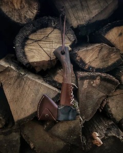 High Quality Medieval <b>Style</b> Wood Handle Hatchet Axe Hand Forged Carbon Steel Blade with Protective Cover for Outdoor Camping - Product Image 3