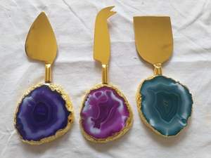 2025 Parties Agate & Stainless Steel Cheese Set for Cheese <b>Cutter</b> & Cheese Server Perfect for Wedding Birthday Parties Events - Product Image 4