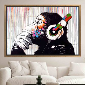 Lienzo Impreso con Diseño de Mono Pensativo de Banksy, Decoración de Arte Callejero, Regalo Único, Lienzo con Marco Dorado - Product Image 1